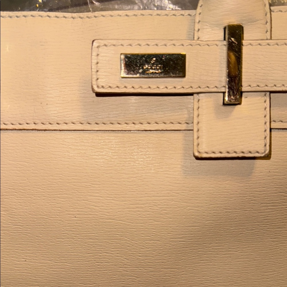 ✨RARE✨ Authentic Gucci “Birkin” style Beige/Cream Leather Satchel 🤎 - Picture 8 of 16